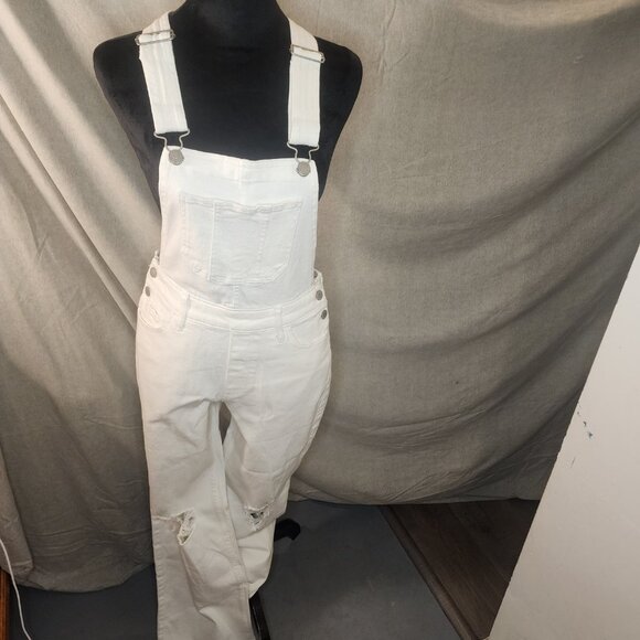 Hollister White High-Rise Vintage Denim Overalls Size XS Distressed Y2K Street - Picture 3 of 13